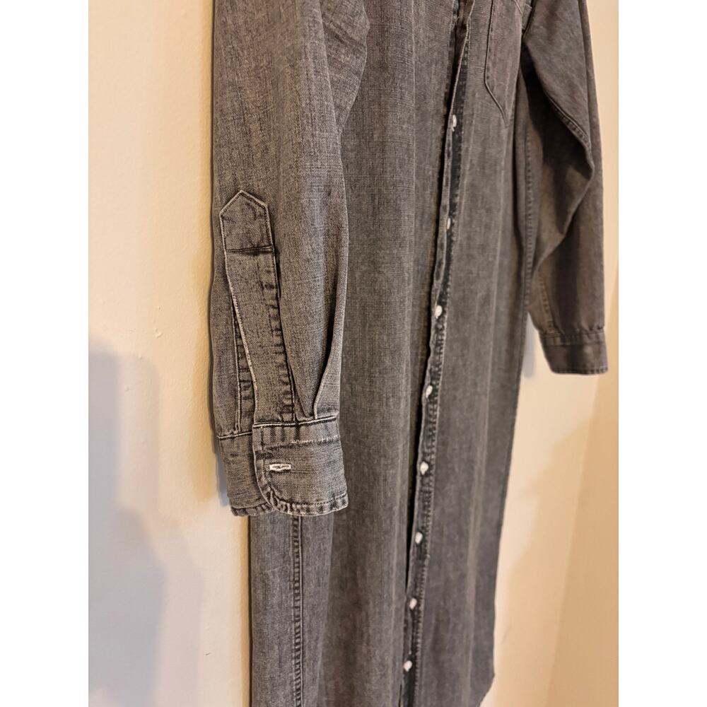 Frank & Eileen Womens M Black Denim Maxi Shirt Dress Button Down Raw Hem - Picture 4 of 13
